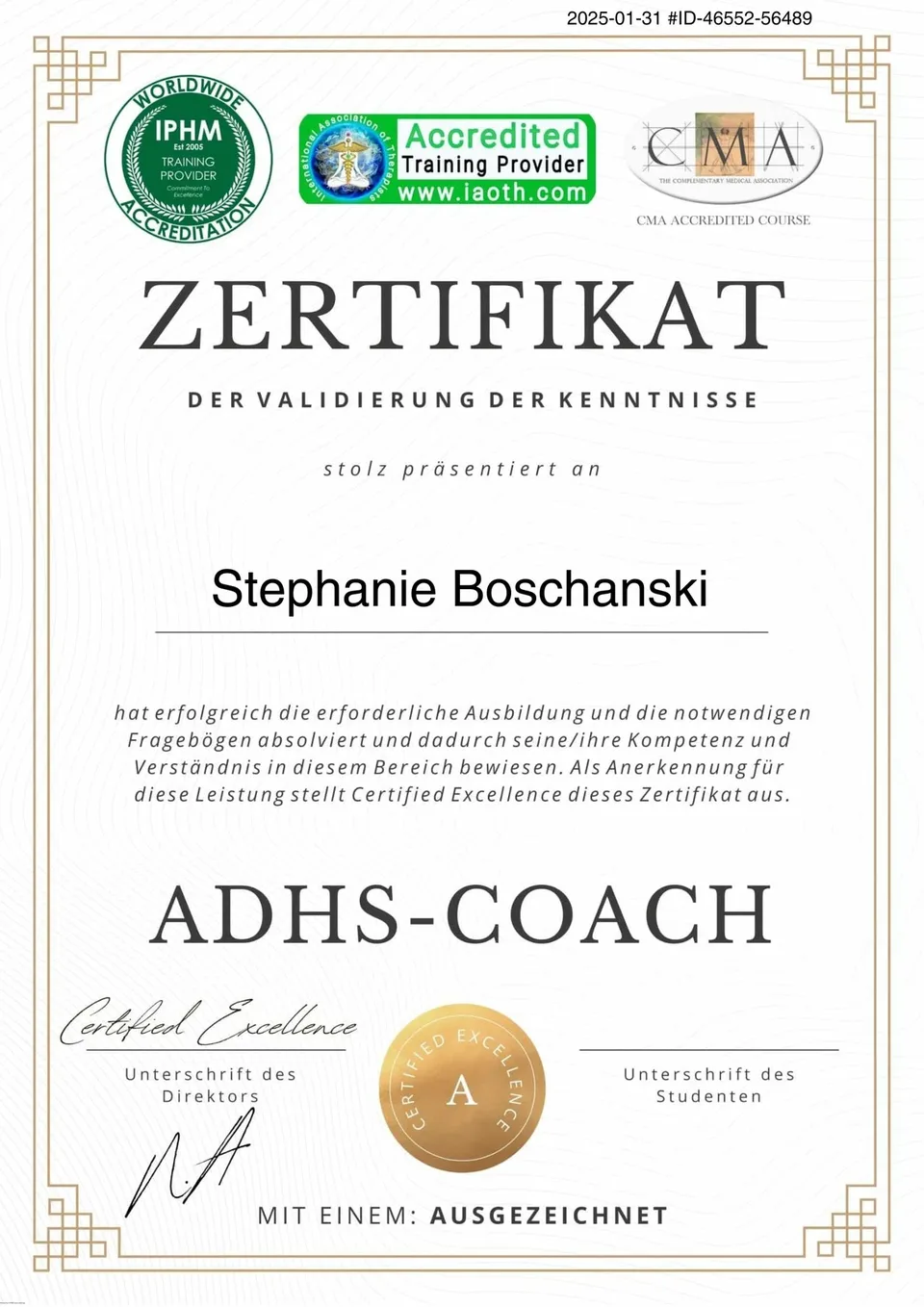 Zertifikat ADHS-Coach – Stephanie Boschanski