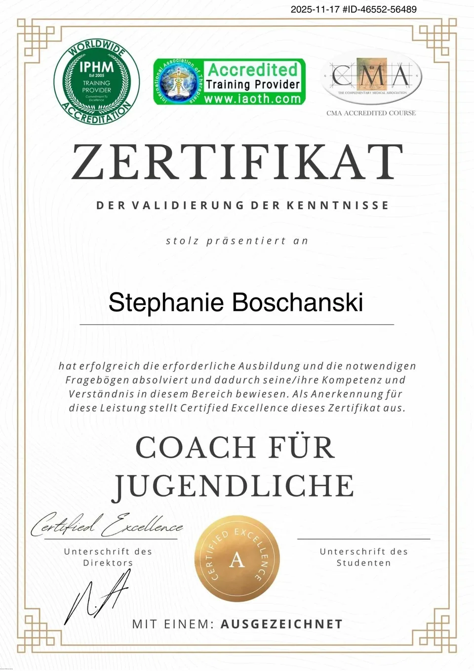Zertifikat Coach für Jugendliche – Stephanie Boschanski
