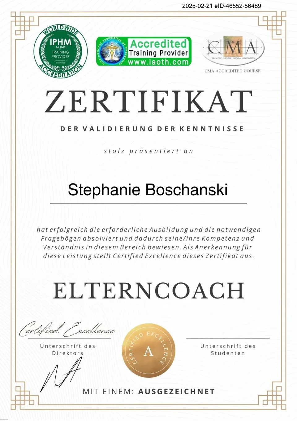 Zertifikat Elterncoach – Stephanie Boschanski