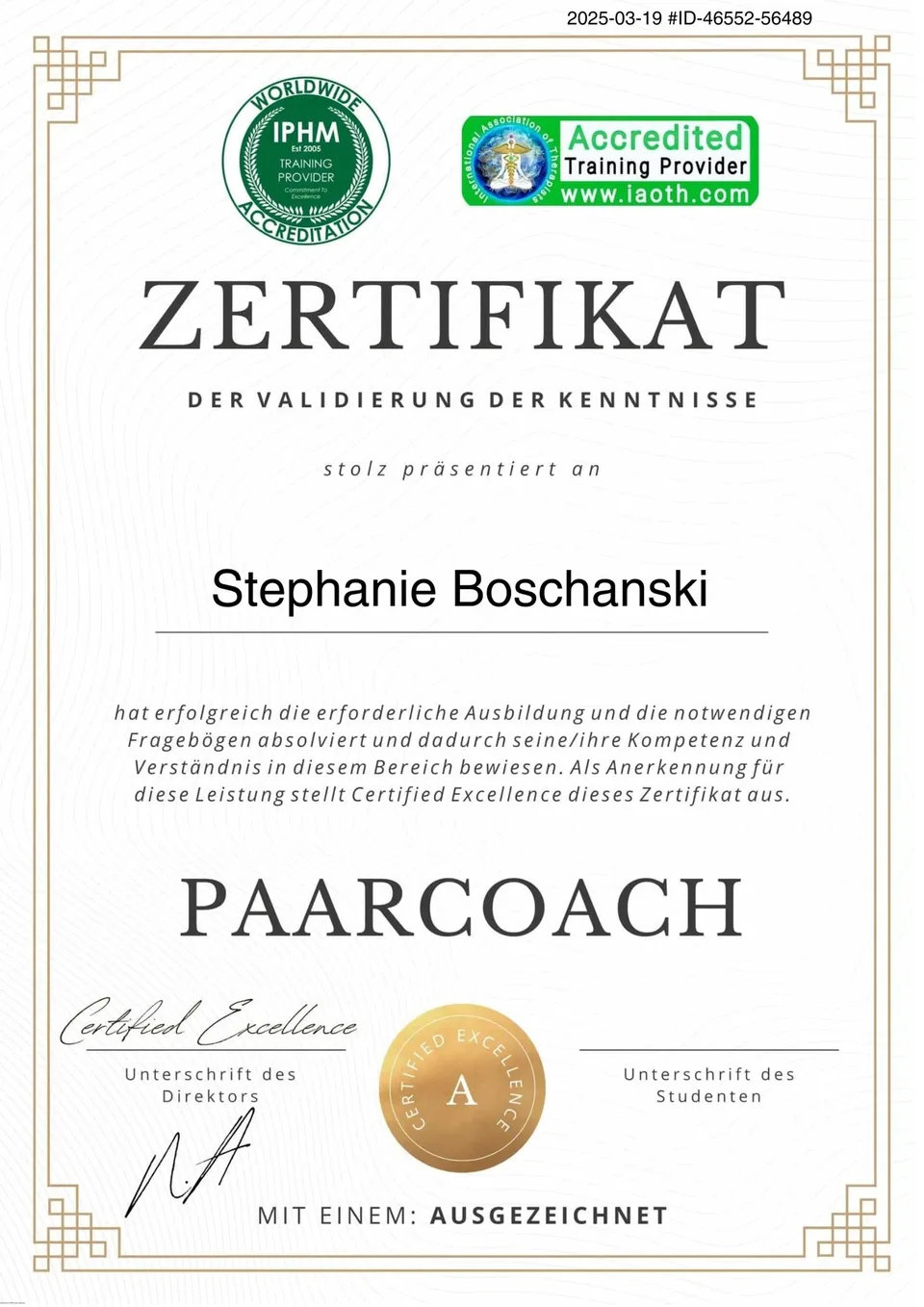 Zertifikat Paarcoach – Stephanie Boschanski